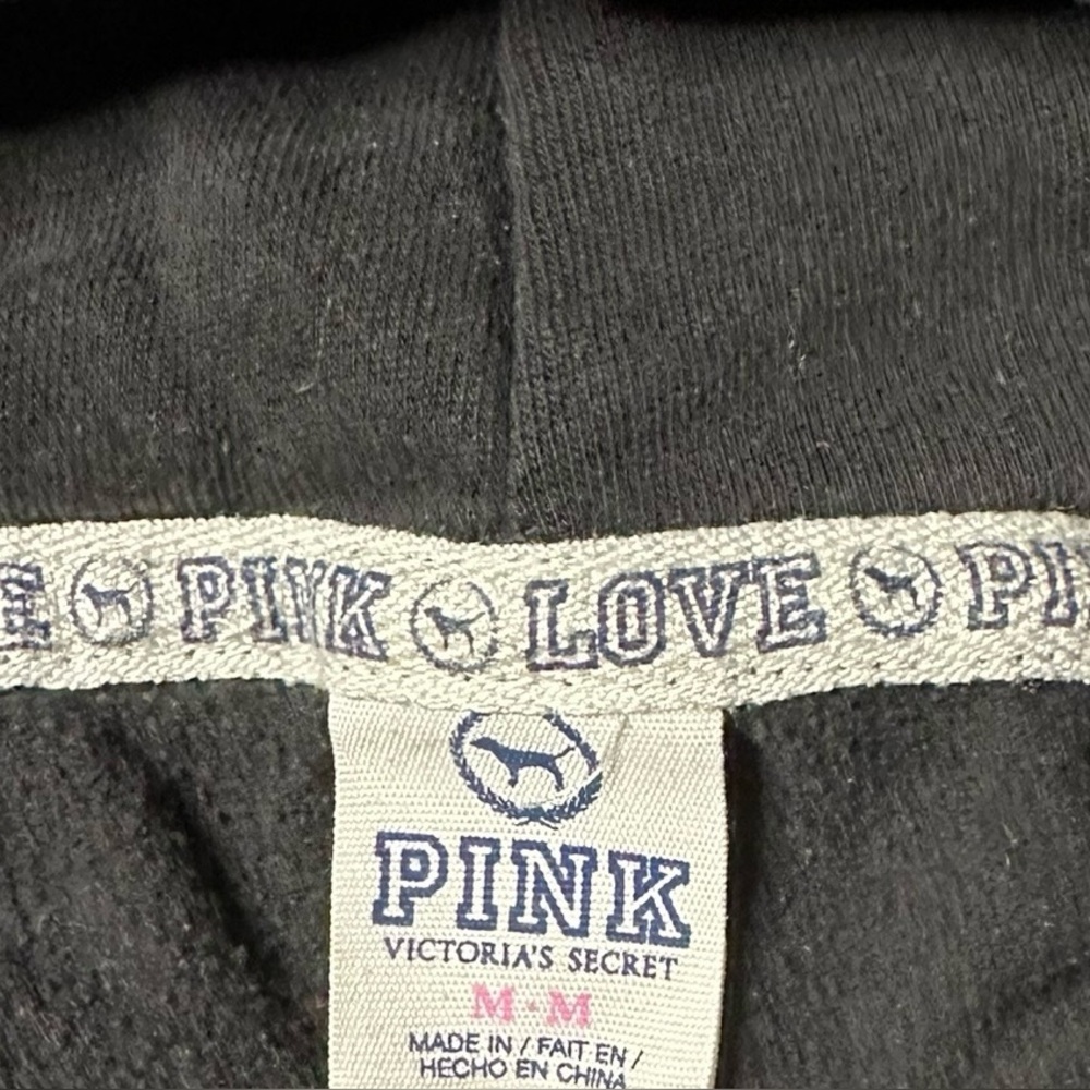 Victoria’s Secret PINK Love Pink Black Hoodie Sweatshirt Women’s Medium - Picture 2 of 5